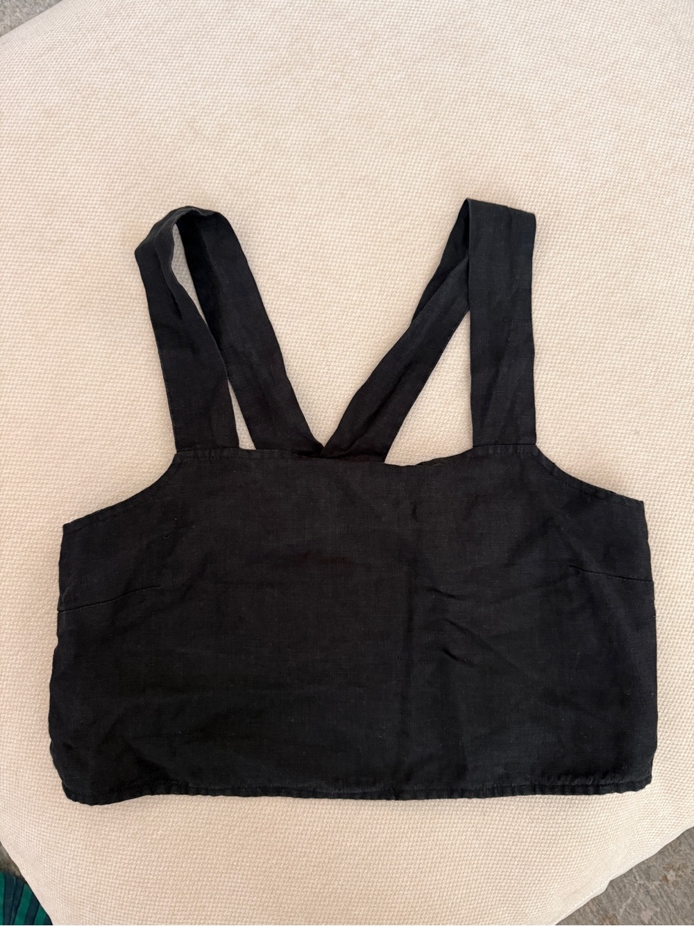 Vitamin A Black Square-Neck 100% Linen Crop Top